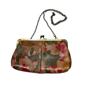 Patricia Nash Floral Leather Frame Clutch Kiss Lock Crossbody Bag Cottage Boho